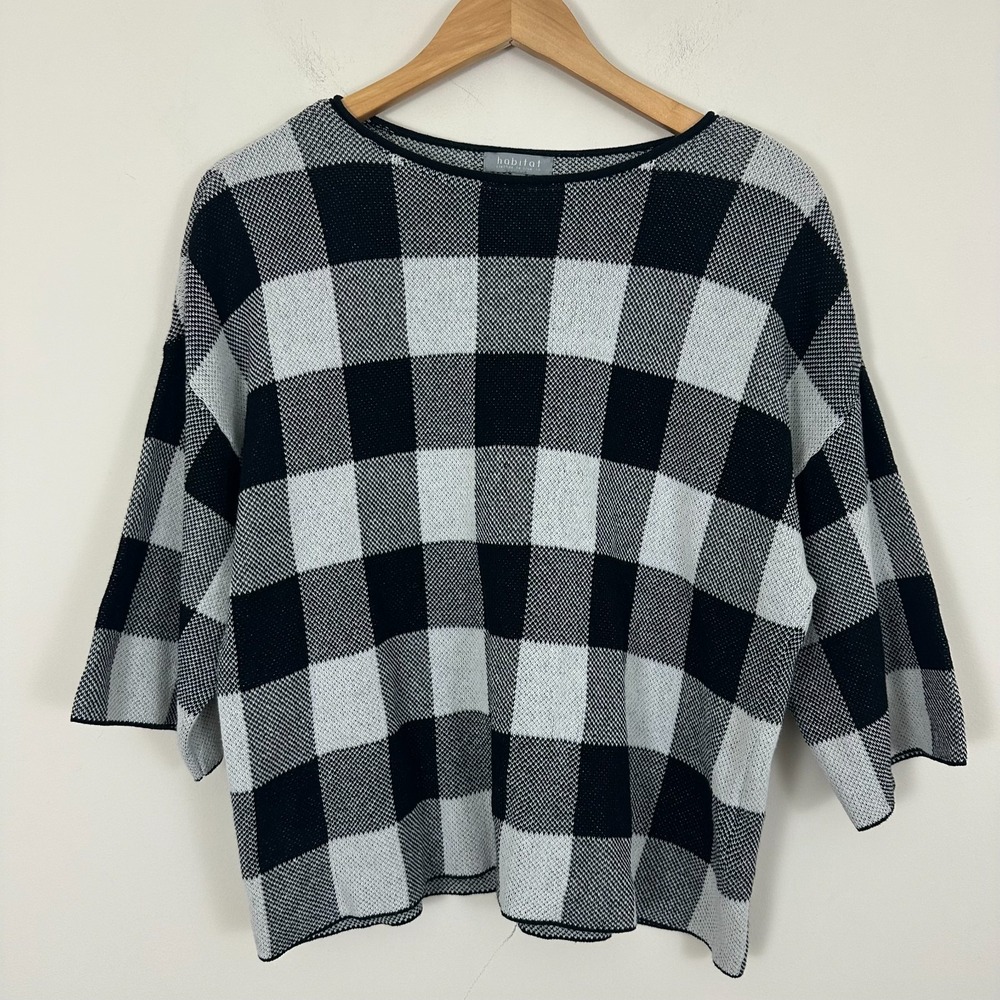 Habitat Sweater Black White Buffalo Checkered Cotton Knit Academia Womens XS